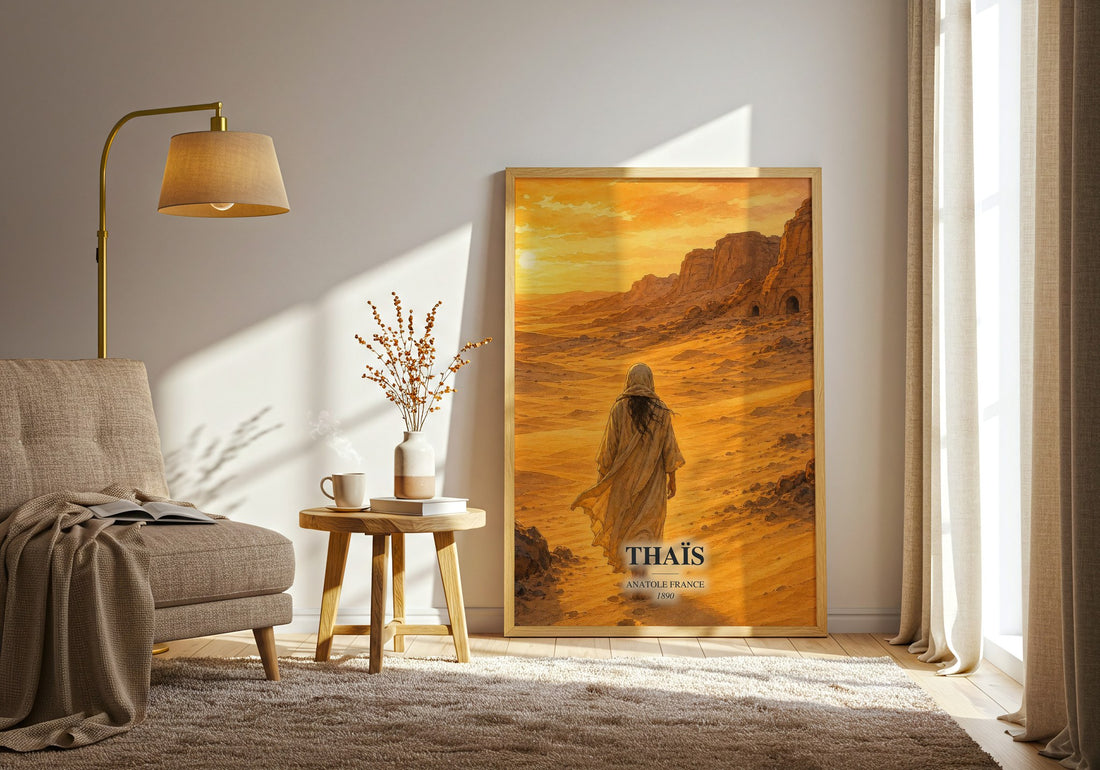 Thaïs watercolour print in frame leaning in hallway – literary fiction wall art