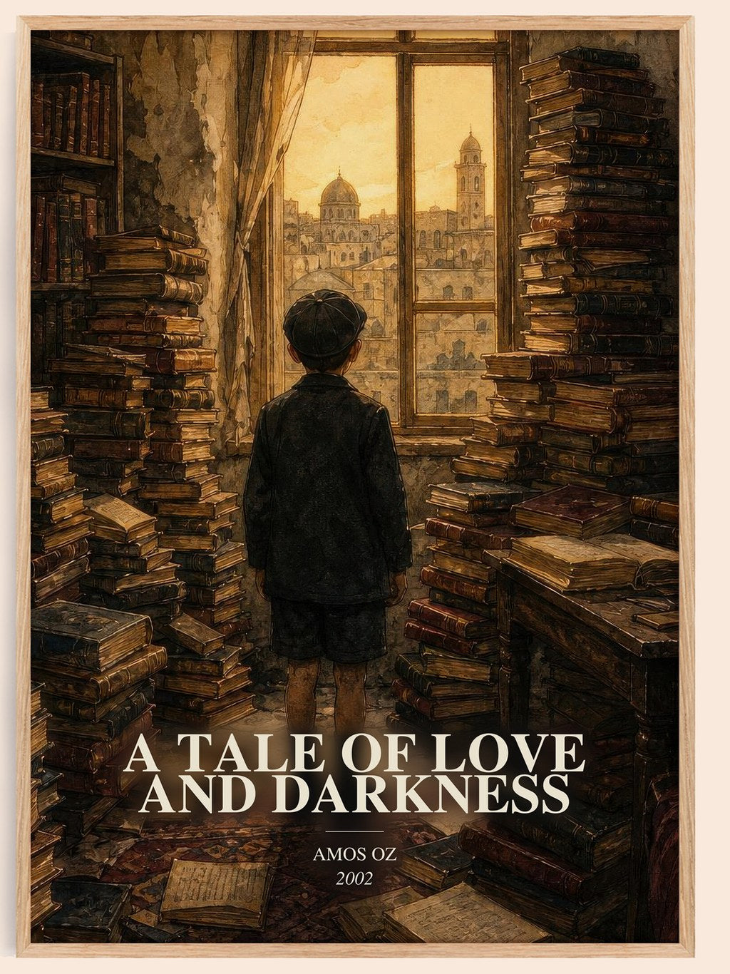 A Tale of Love and Darkness watercolour book poster by Amos Oz – framed literary art print