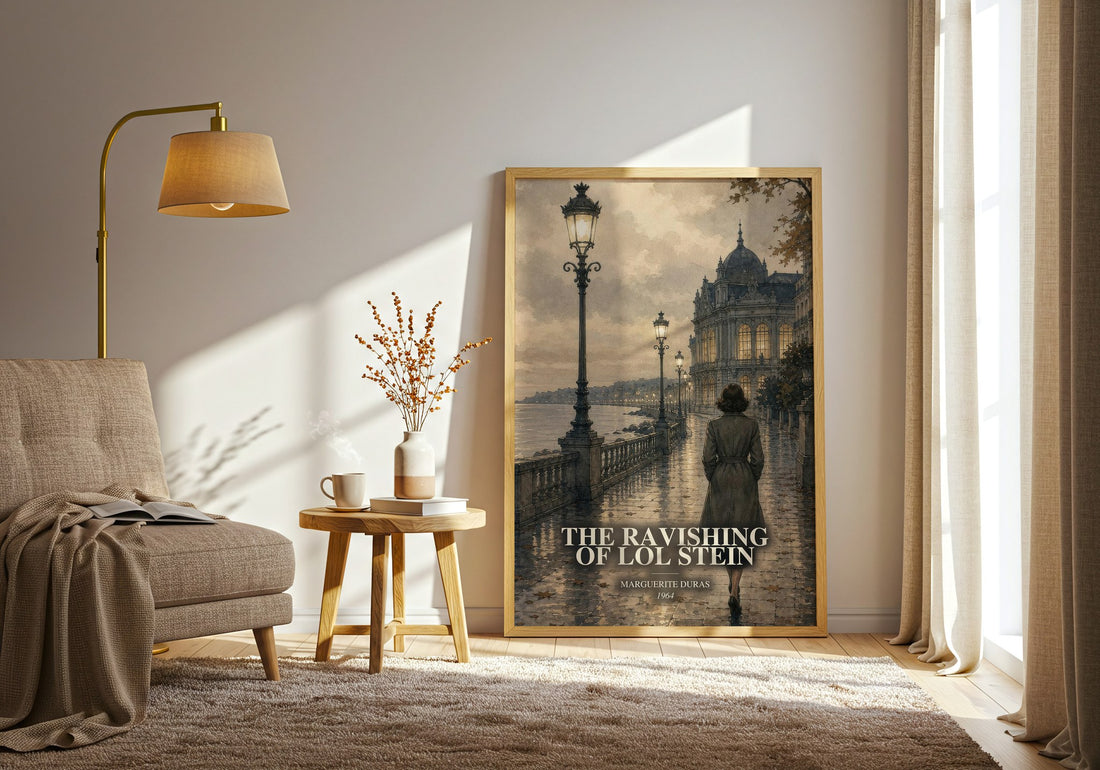 The Ravishing of Lol Stein watercolour print in frame leaning in hallway – literary fiction wall art