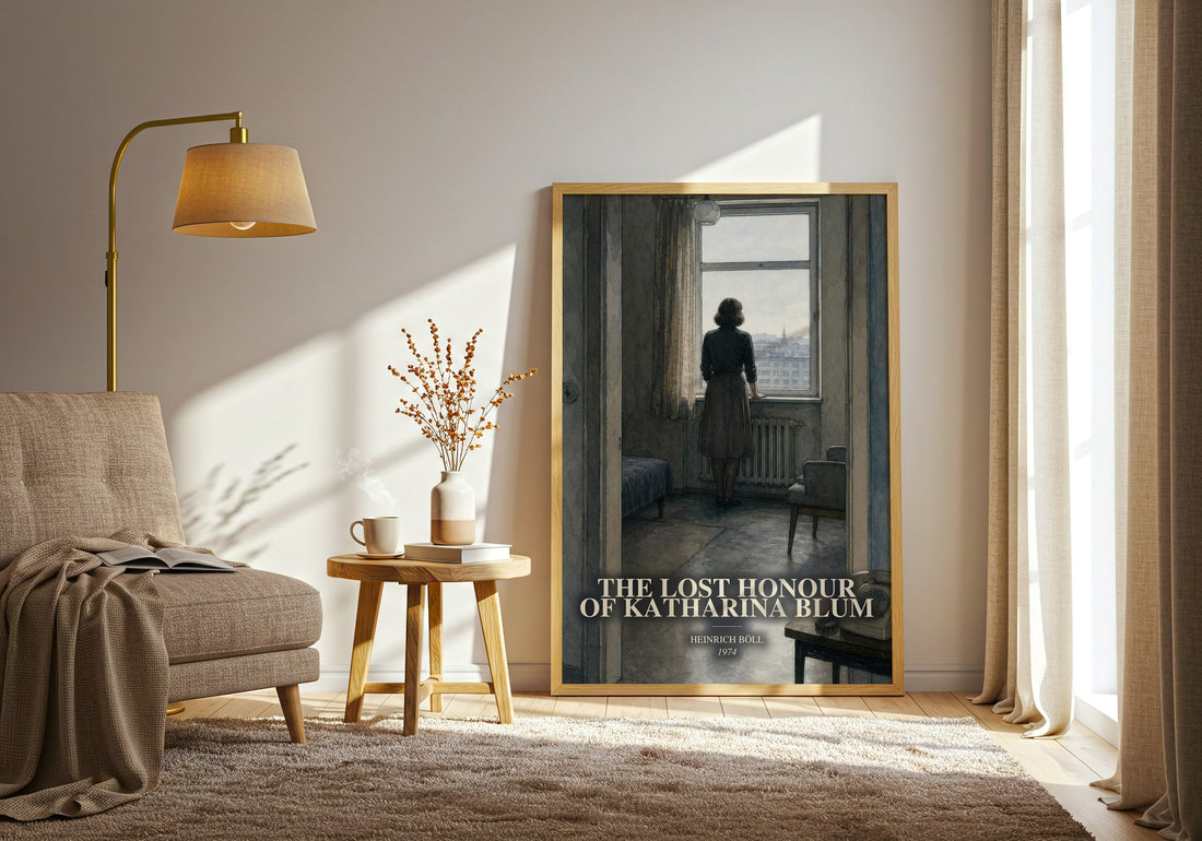 The Lost Honour of Katharina Blum watercolour print in frame leaning in hallway – literary fiction wall art