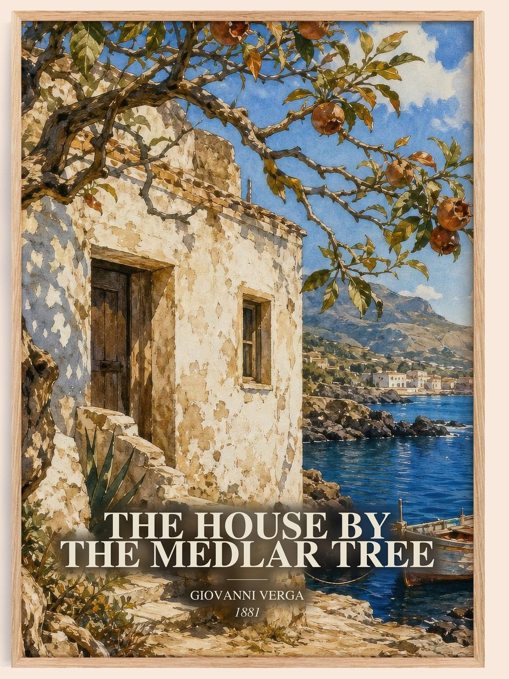 The House by the Medlar Tree watercolour book poster by Giovanni Verga – framed literary art print