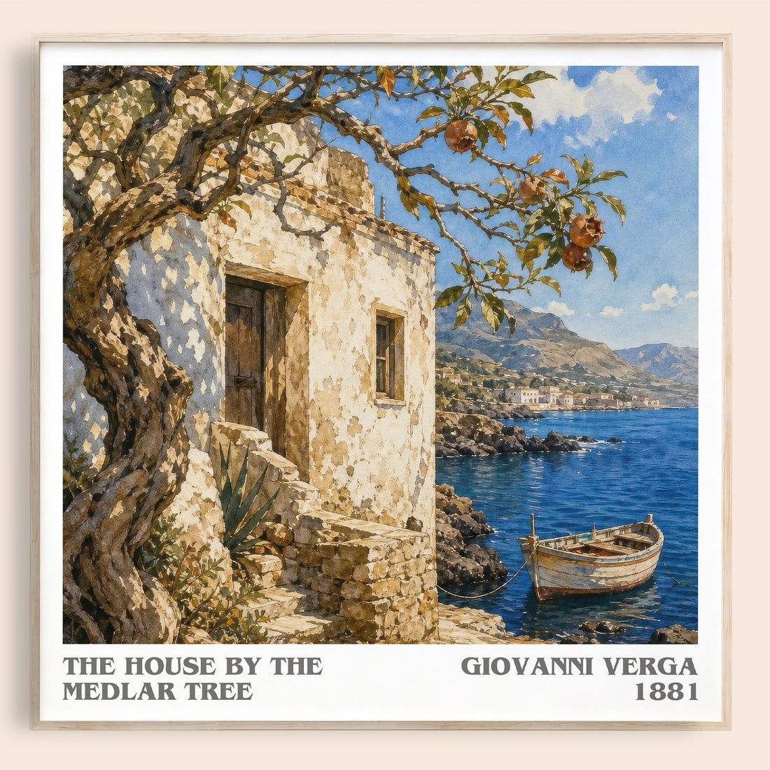 The House by the Medlar Tree literary book poster by Giovanni Verga – framed literary art print