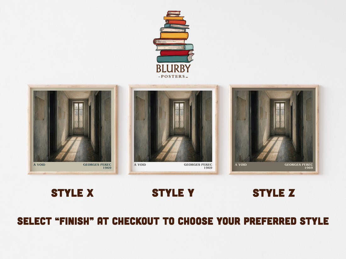 A Void literary print in frame leaning in hallway – literary fiction wall art (mockup)