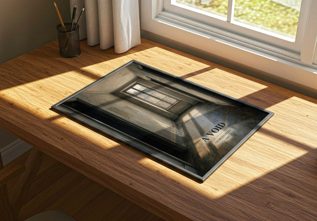 A Void watercolour book poster framed on wall – literary fiction wall art