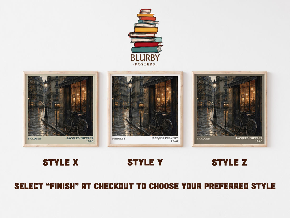 Paroles literary print in frame leaning in hallway – poetry wall art (mockup)