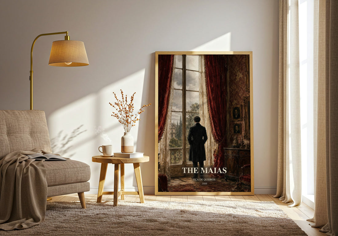 The Maias watercolour print in frame leaning in hallway – classic literature wall art