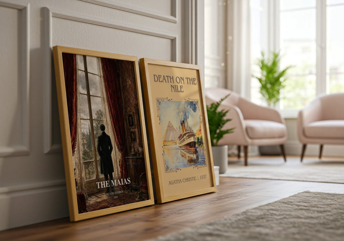 The Maias watercolour print framed by window – literary home decor