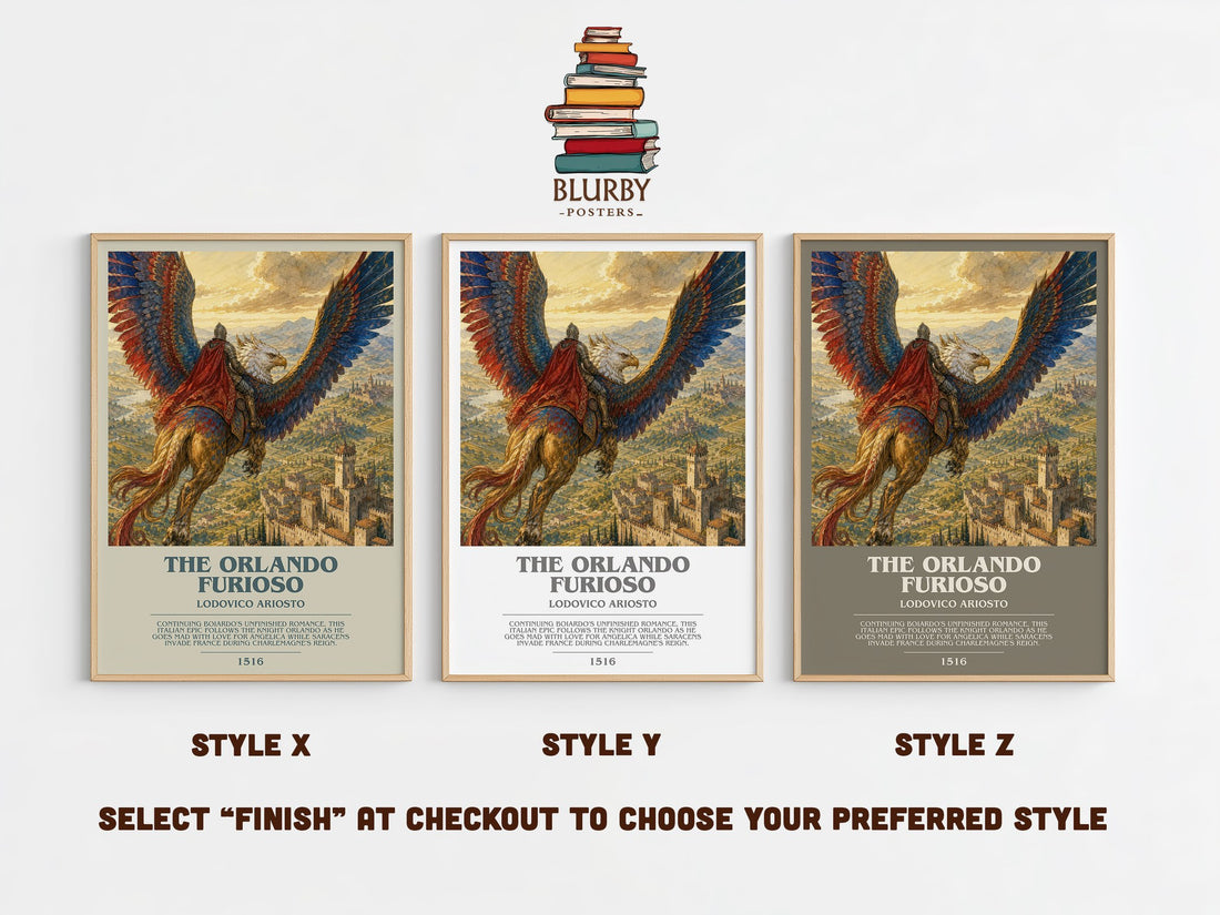 The Orlando Furioso Bookish Wall Art by Lodovico Ariosto – Style X, Y and Z side by side – choose your finish