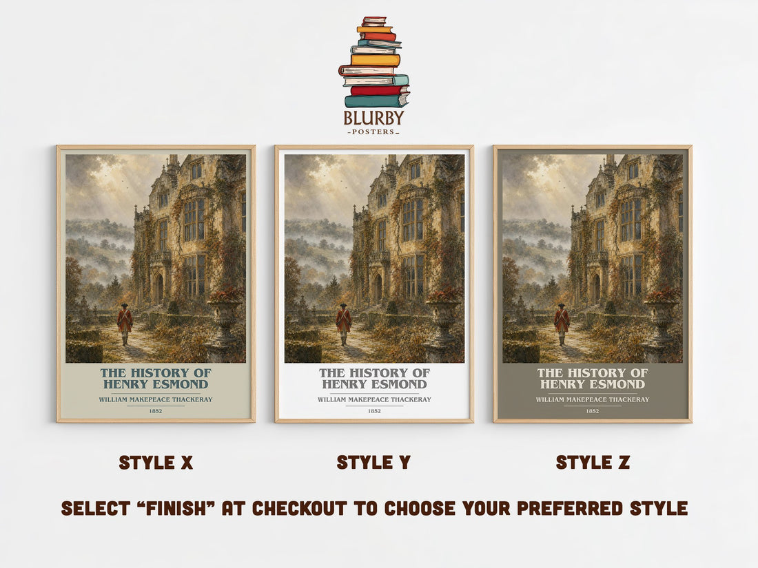 The History Of Henry Esmond book cover print in frame leaning in hallway – historical fiction wall art (mockup)