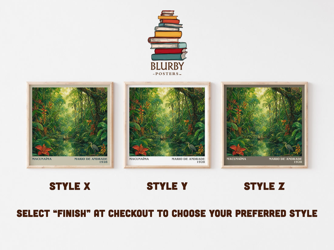 Macunaíma literary print in frame leaning in hallway – literary fiction wall art (mockup)