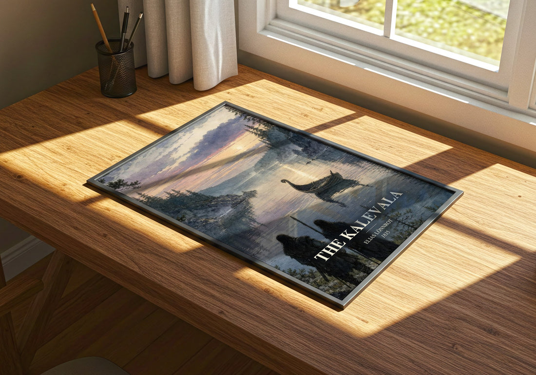 The Kalevala watercolour book poster framed on wall – poetry wall art