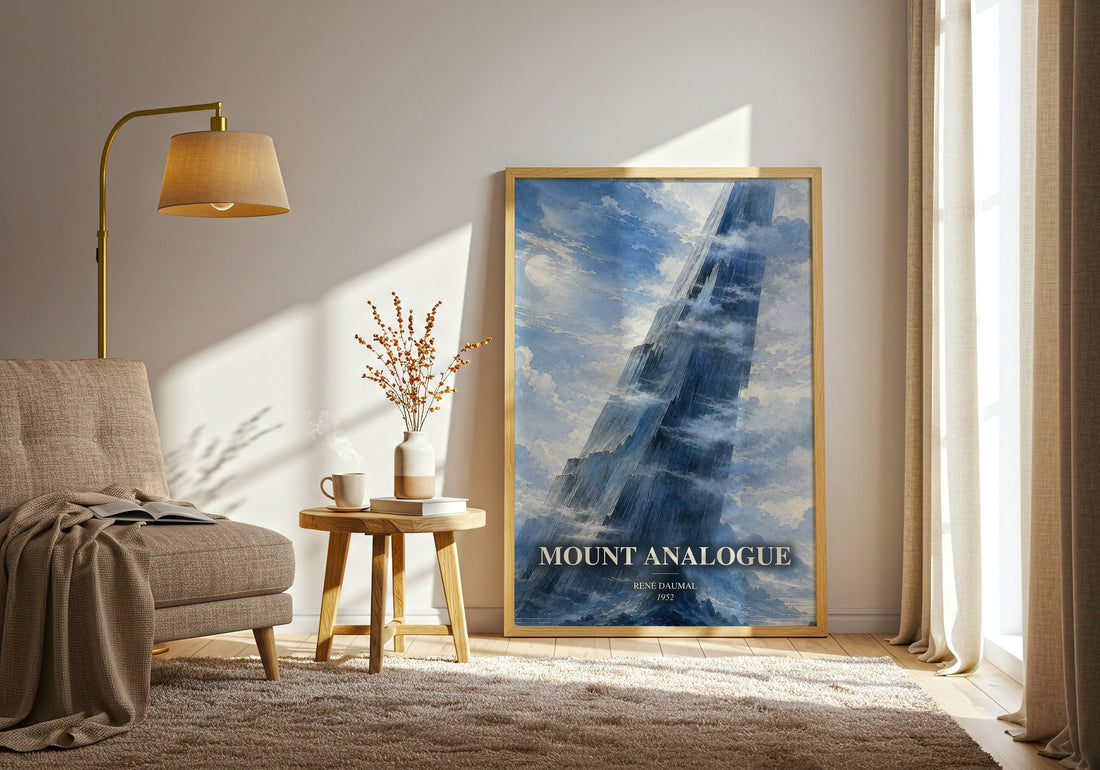 Mount Analogue watercolour print in frame leaning in hallway – philosophy wall art