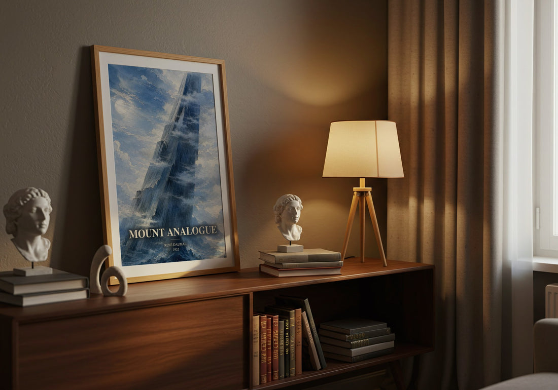 Mount Analogue watercolour print on bookshelf – René Daumal fan gift