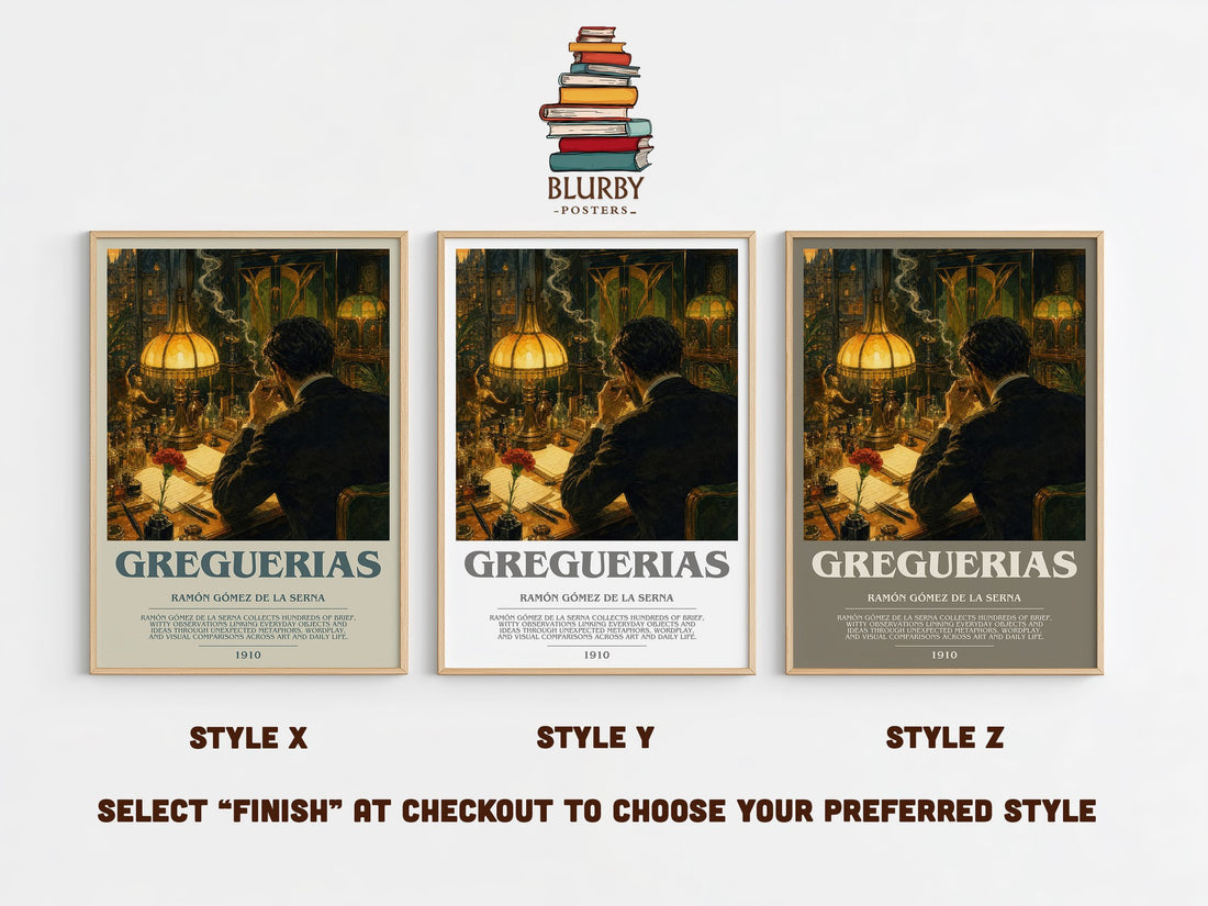 Greguerias Bookish Wall Art by Ramón Gómez de la Serna – Style X, Y and Z side by side – choose your finish