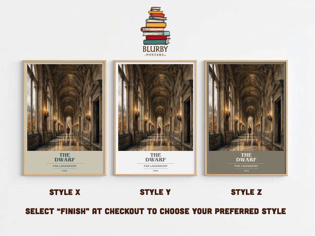 The Dwarf book cover print in frame leaning in hallway – literary fiction wall art (mockup)
