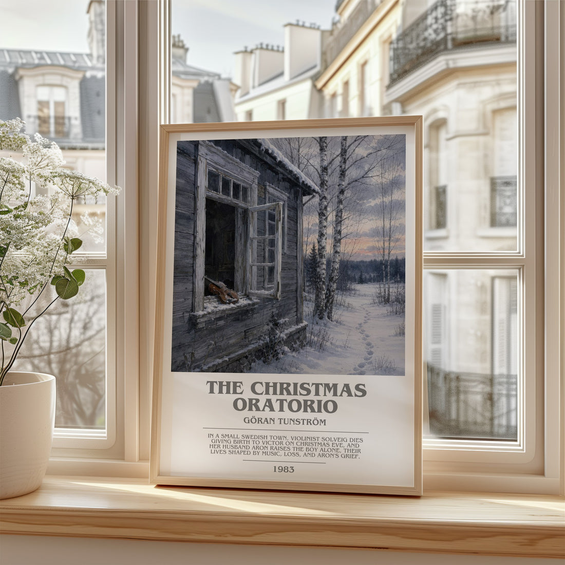 The Christmas Oratorio Bookish Wall Art by Göran Tunström – framed print by a bright window