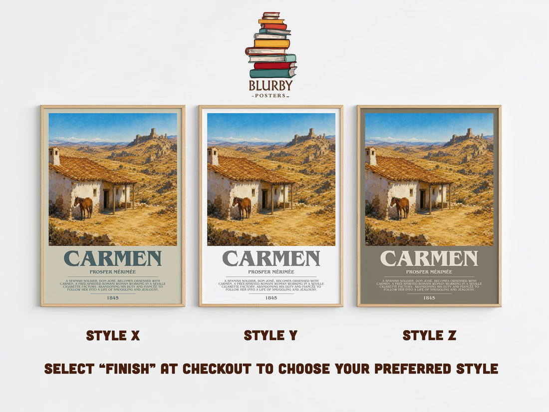 Carmen Bookish Wall Art by Prosper Mérimée – Style X, Y and Z side by side – choose your finish