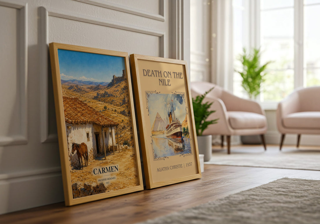 Carmen watercolour print framed by window – literary home decor