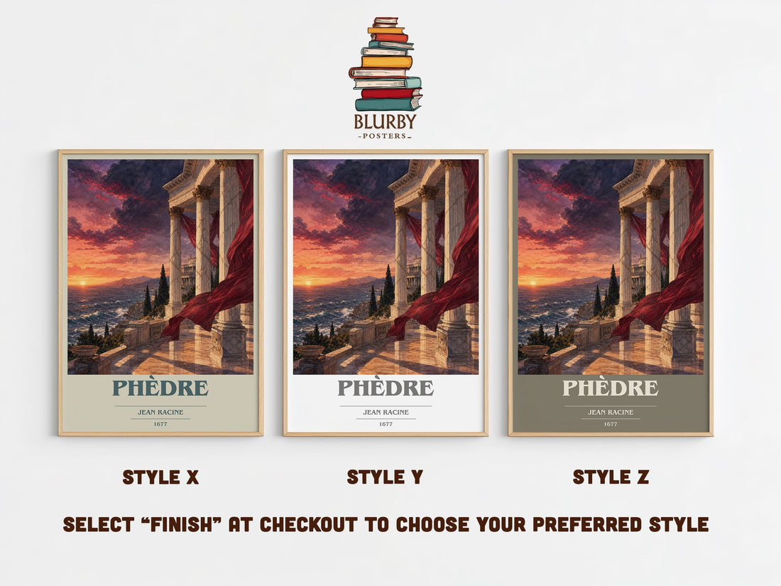 Phèdre book cover print in frame leaning in hallway – classic literature wall art (mockup)