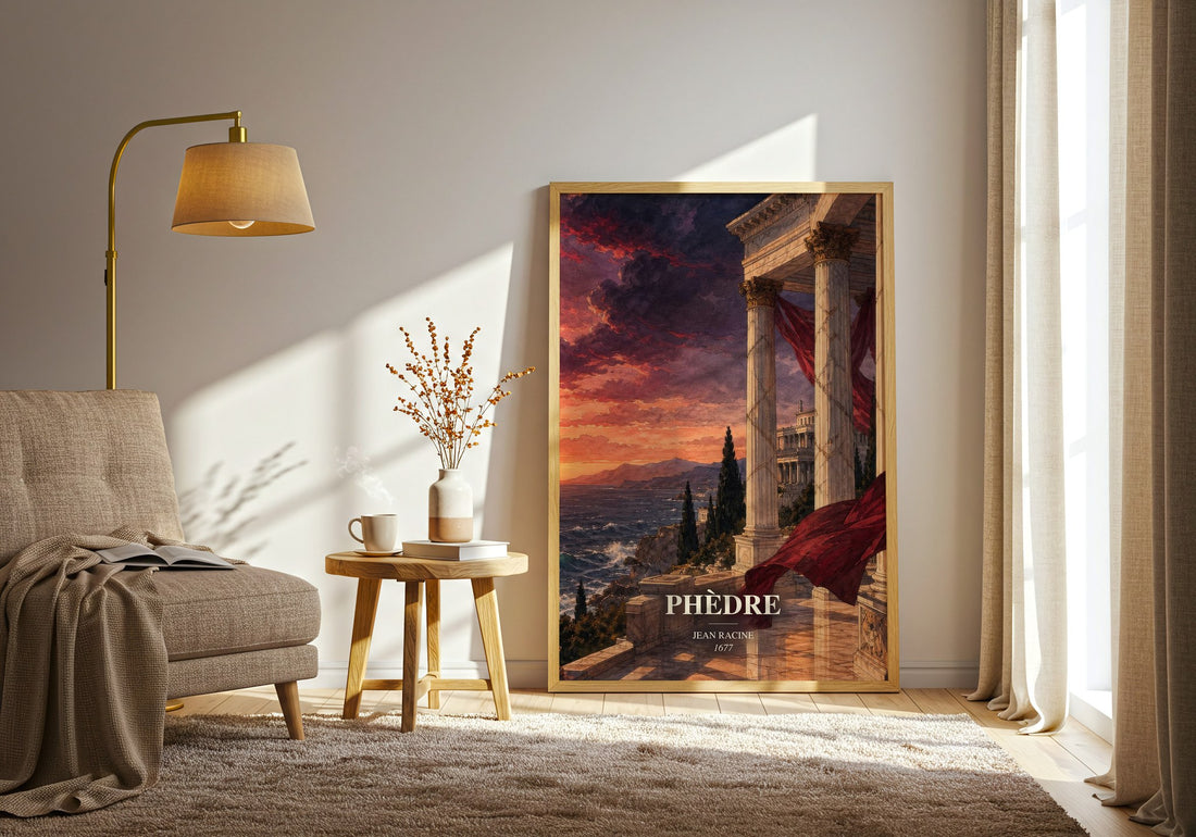 Phèdre watercolour print in frame leaning in hallway – classic literature wall art