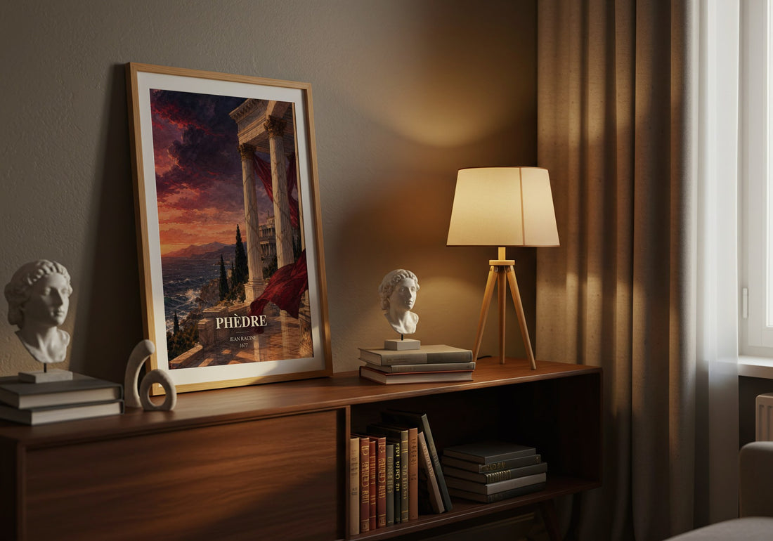 Phèdre watercolour print on bookshelf – Jean Racine fan gift