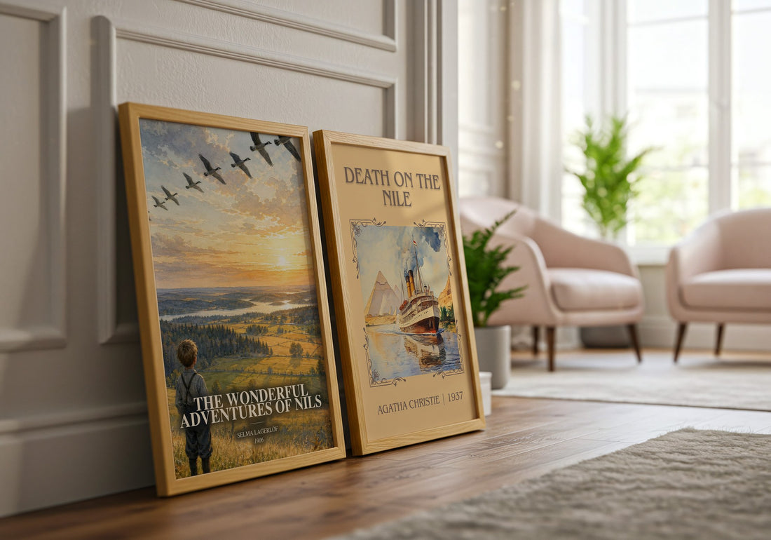 The Wonderful Adventures of Nils watercolour print framed by window – literary home decor