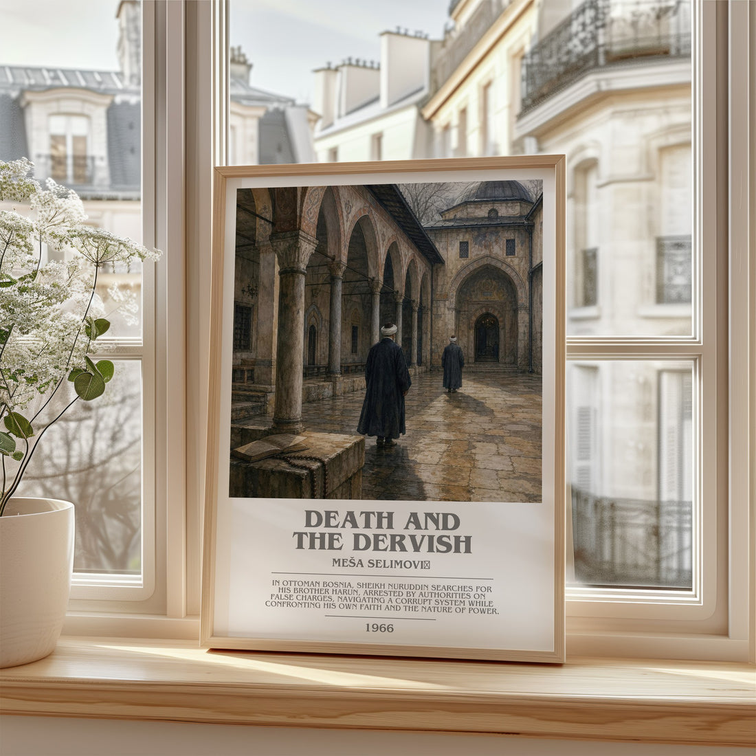 Death and the Dervish Bookish Wall Art by Meša Selimović – framed print by a bright window