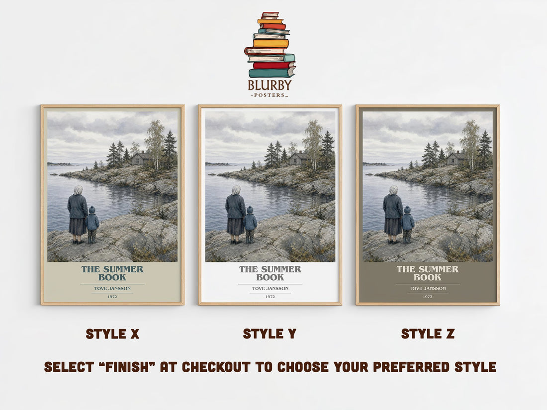 The Summer Book book cover print in frame leaning in hallway – literary fiction wall art (mockup)