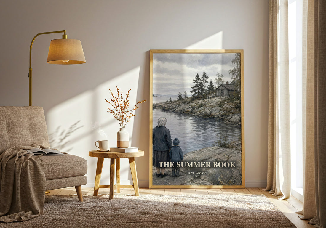 The Summer Book watercolour print in frame leaning in hallway – literary fiction wall art