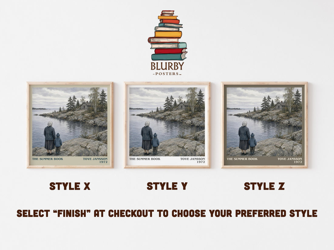The Summer Book literary print in frame leaning in hallway – literary fiction wall art (mockup)