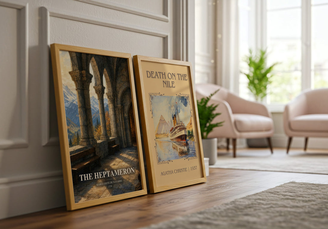 The Heptameron watercolour print framed by window – literary home decor