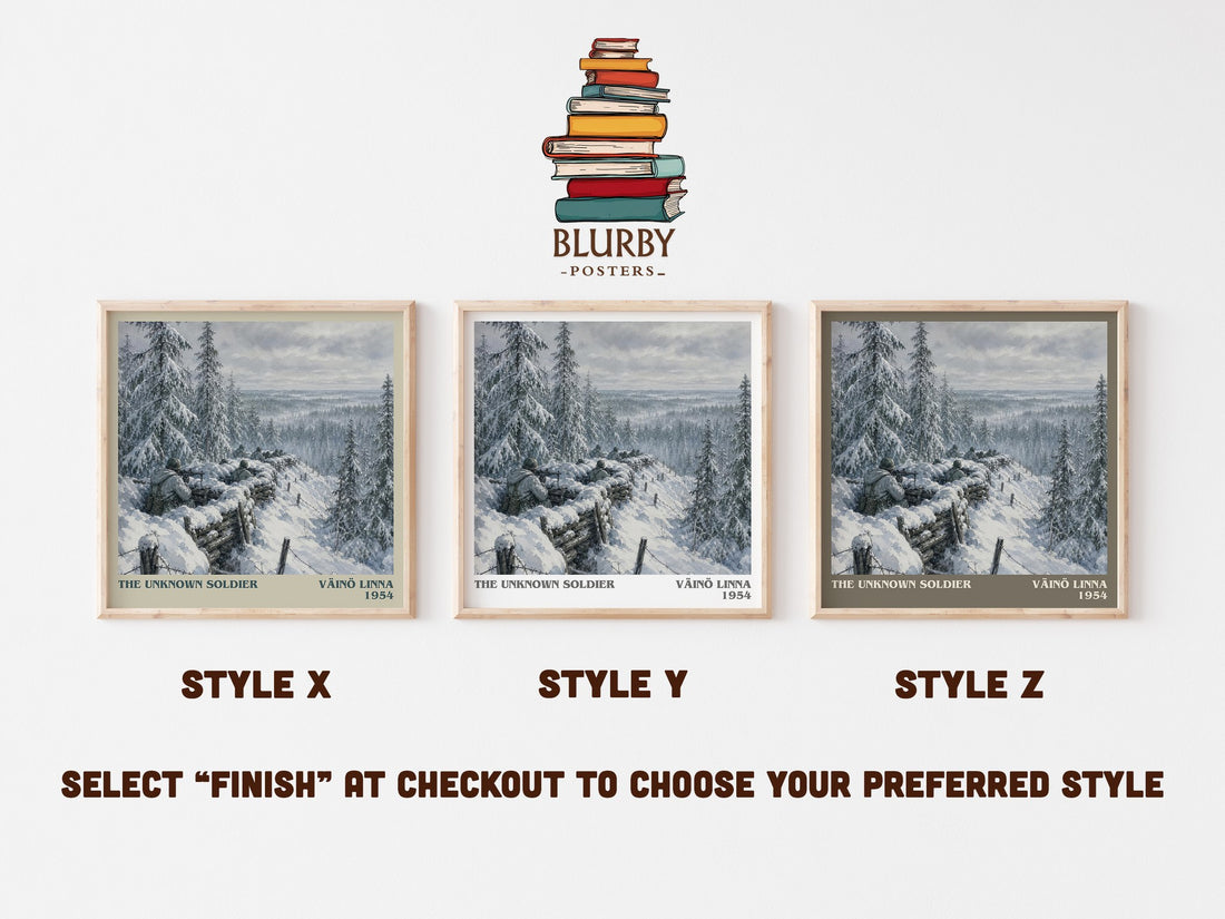 The Unknown Soldier literary print in frame leaning in hallway – historical fiction wall art (mockup)