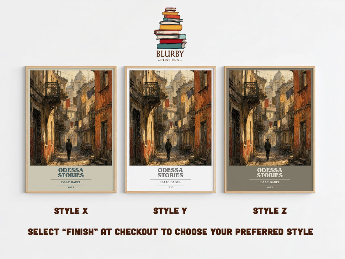 Odessa Stories book cover print in frame leaning in hallway – literary fiction wall art (mockup)
