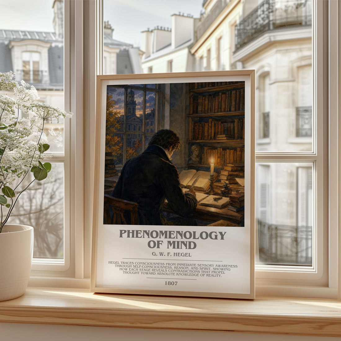 Phenomenology of Mind bookish print in frame leaning in hallway – philosophy wall art