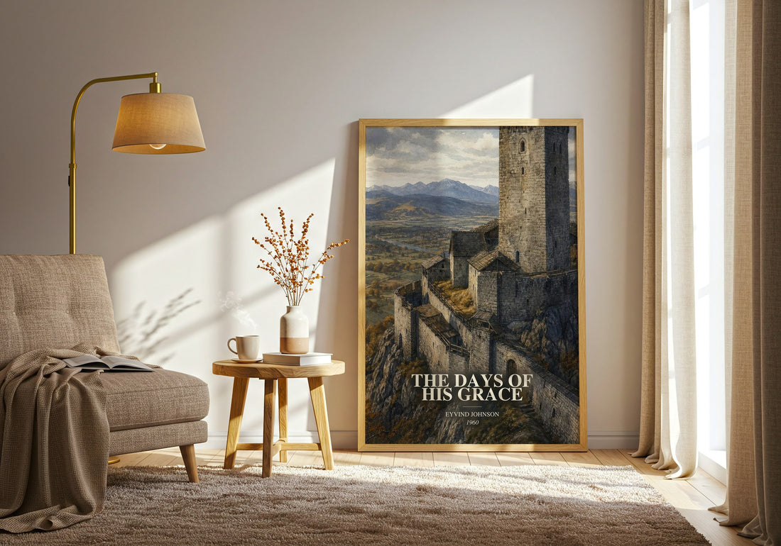 The Days of His Grace watercolour print in frame leaning in hallway – literary fiction wall art
