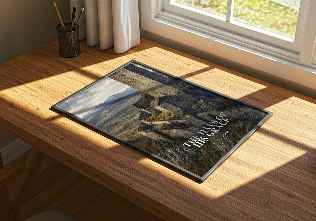 The Days of His Grace watercolour book poster framed on wall – literary fiction wall art
