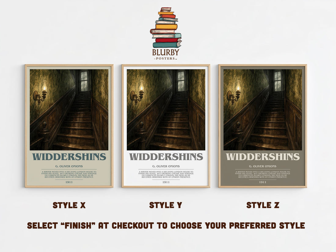 Widdershins Bookish Wall Art by G. Oliver Onions – Style X, Y and Z side by side – choose your finish