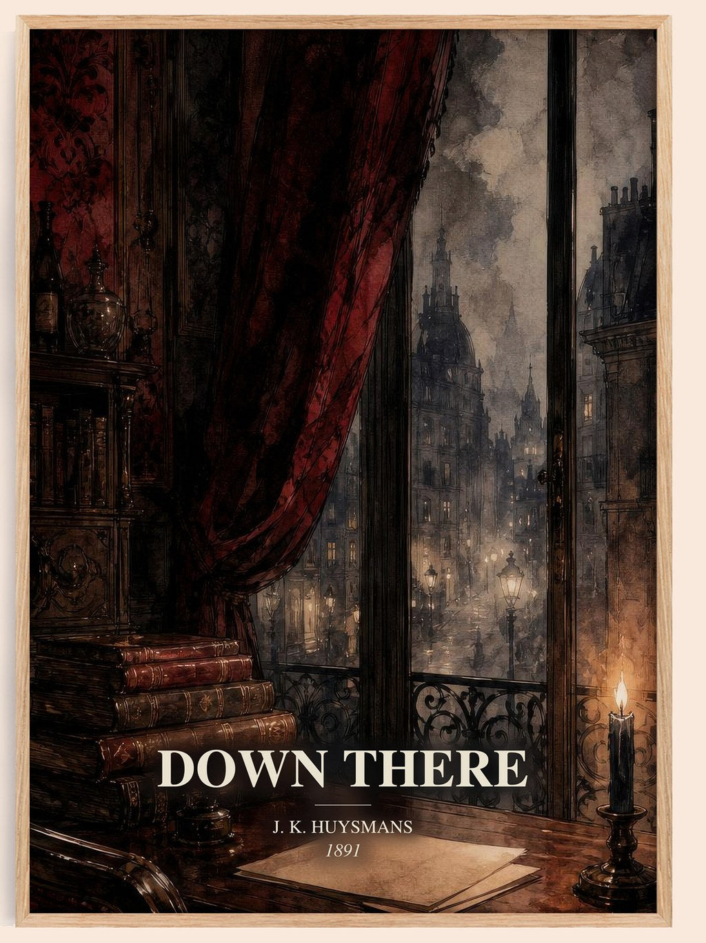 Down There watercolour book poster by J. K. Huysmans – framed literary art print