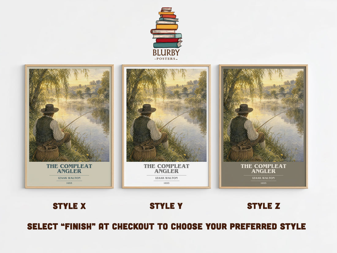 The Compleat Angler book cover print in frame leaning in hallway – classic literature wall art (mockup)