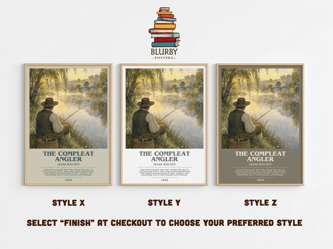 The Compleat Angler Bookish Wall Art by Izaak Walton – Style X, Y and Z side by side – choose your finish