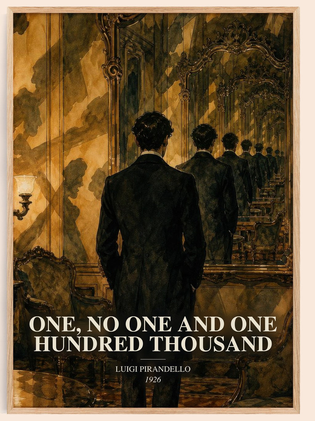 One, No One and One Hundred Thousand watercolour book poster by Luigi Pirandello – framed literary art print