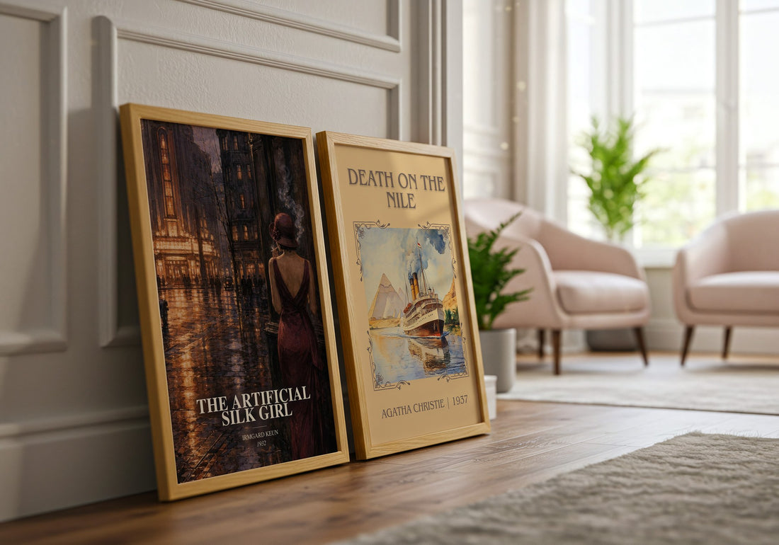The Artificial Silk Girl watercolour print framed by window – literary home decor