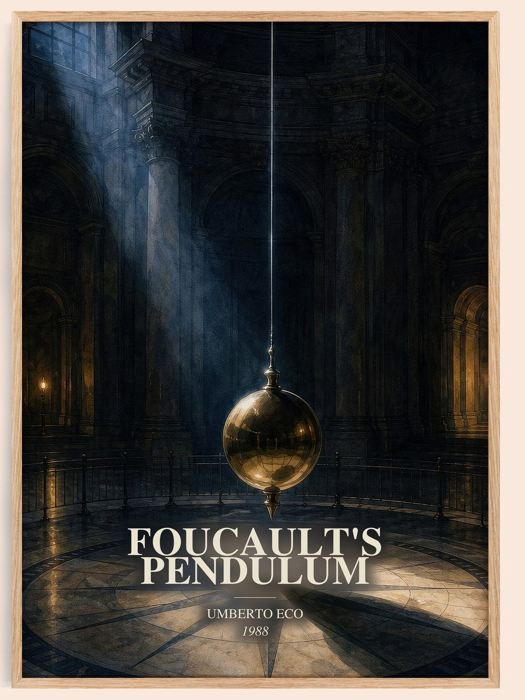 Foucault's Pendulum watercolour book poster by Umberto Eco – framed literary art print