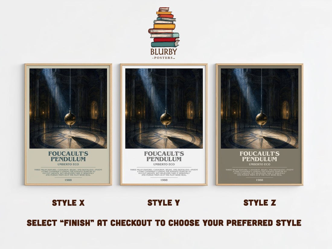 Foucault's Pendulum Bookish Wall Art by Umberto Eco – Style X, Y and Z side by side – choose your finish