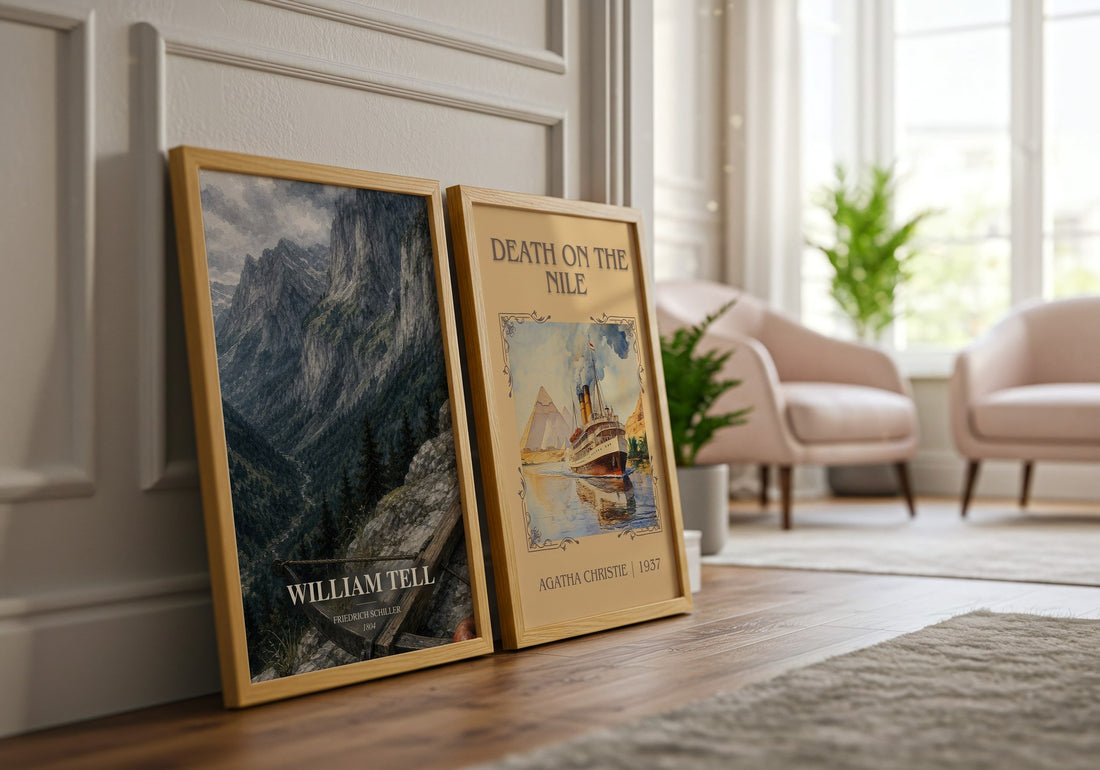 William Tell watercolour print framed by window – literary home decor