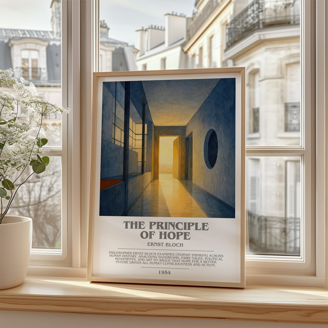 The Principle Of Hope Bookish Wall Art by Ernst Bloch – framed print by a bright window
