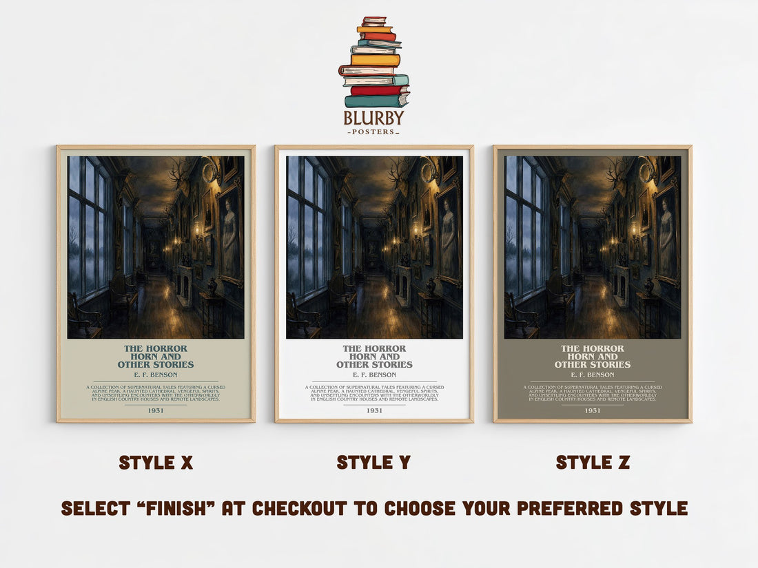 The Horror Horn And Other Stories Bookish Wall Art by E. F. Benson – Style X, Y and Z side by side – choose your finish