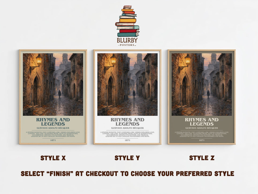 Rhymes And Legends Bookish Wall Art by Gustavo Adolfo Bécquer – Style X, Y and Z side by side – choose your finish