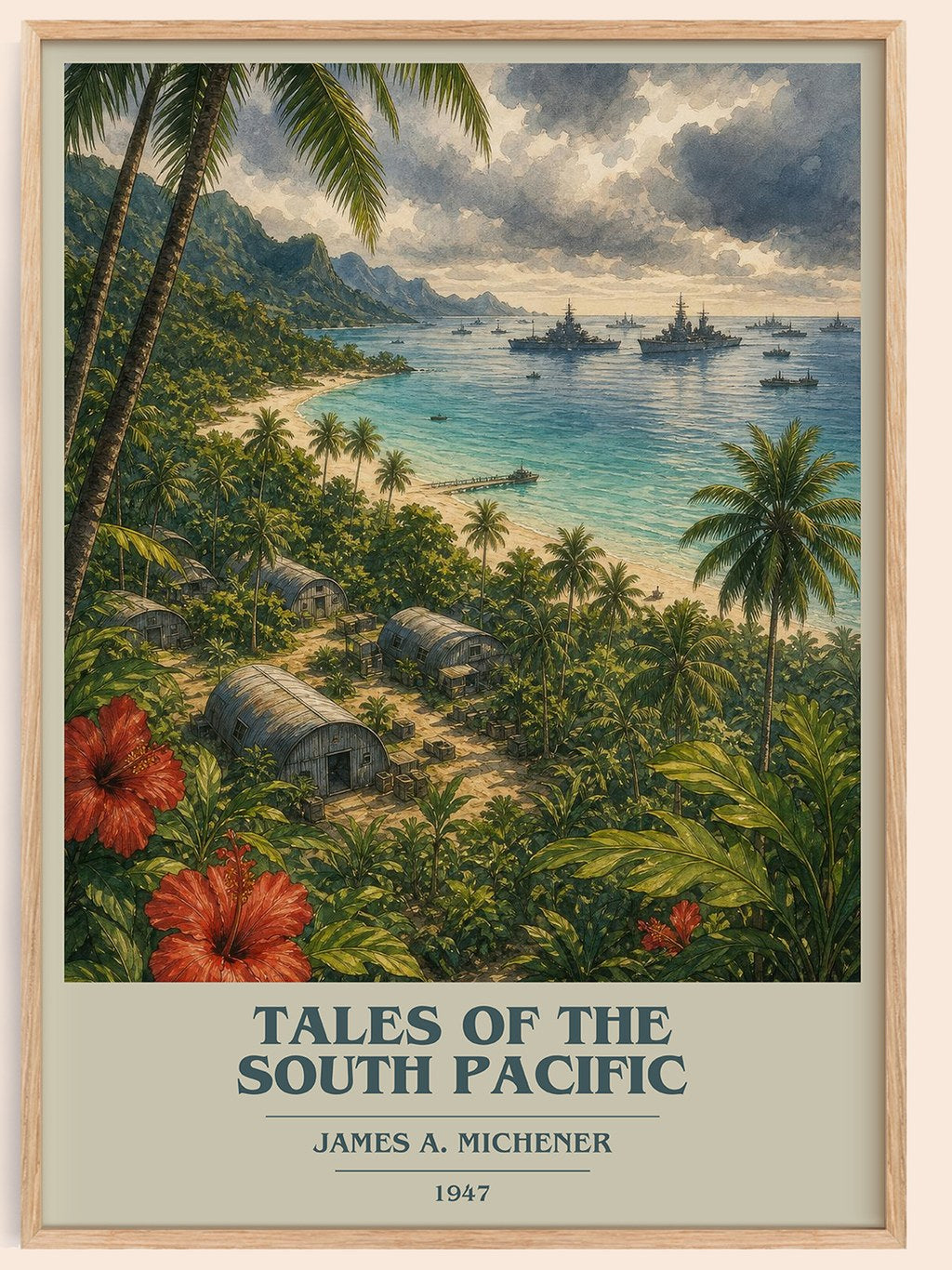 Tales of the South Pacific book cover book poster by James A. Michener – framed literary art print