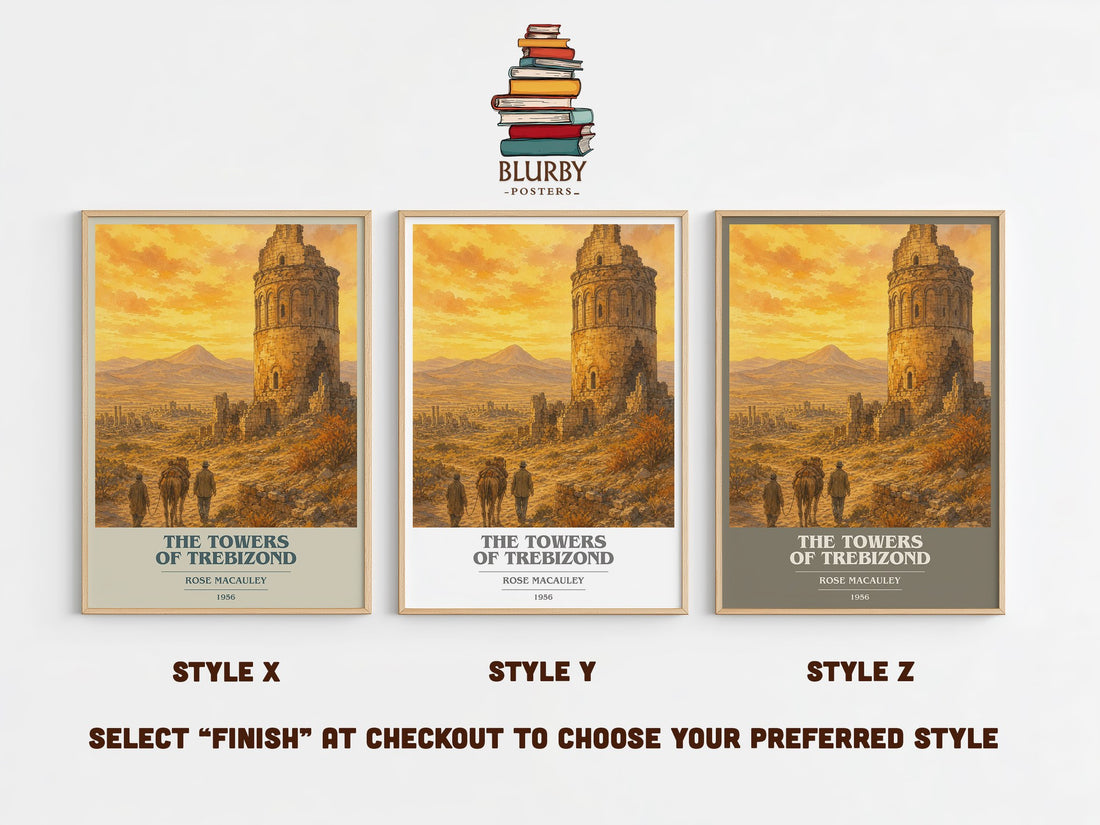 The Towers Of Trebizond book cover print in frame leaning in hallway – literary fiction wall art (mockup)